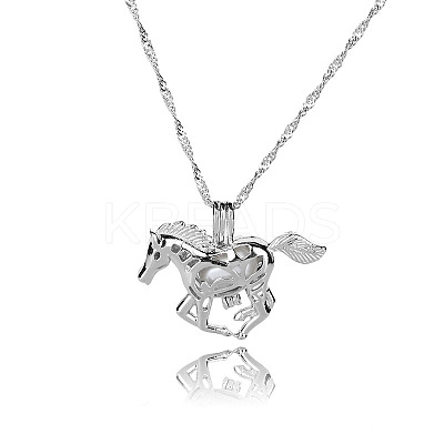 Alloy Horse Cage Pendant Necklace with Synthetic Luminous Stone LS-LUMI-PW0001-002P-B-1