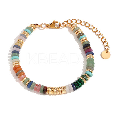 Retro Natural & Synthetic Mixed Gemstone & Stainless Steel Beaded Bracelets for Women NO5359-5-1