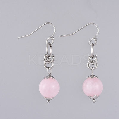 Natural Rose Quartz Dangle Earrings EJEW-JE03934-01-1