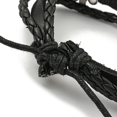 Braided PU Leather & Waxed Cords Triple Layer Multi-strand Bracelets BJEW-P329-06-1