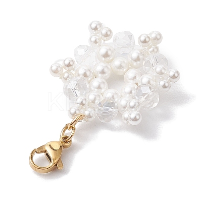 Christmas Snowflake Shell Pearl & Glass Pendants Decorations HJEW-TA00217-1