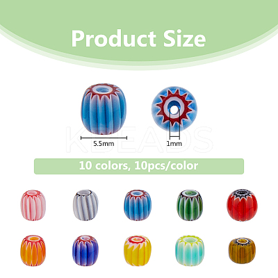 100Pcs 10 Colors Handmade Millefiori Lampwork Beads LAMP-DC0001-24-1