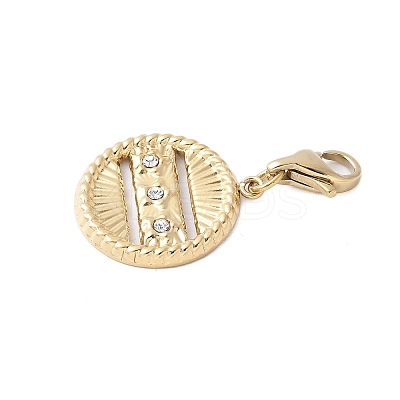304 Stainless Steel Rhinestone Flat Round Pendant Decoration STAS-S165-36G-1