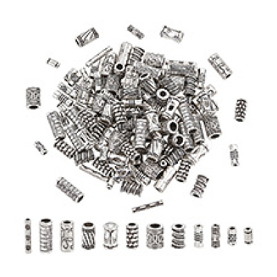 120Pcs 12 Styles Tibetan Style Alloy Tube Beads FIND-PH0020-79-1