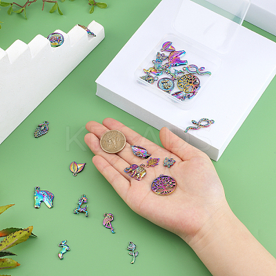 28Pcs 14 Style Rainbow Color Alloy Pendants FIND-FH0003-55-1