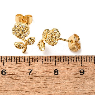 Brass Micro Pave Clear Cubic Zirconia Flower Stud Earrings EJEW-K267-35G-1