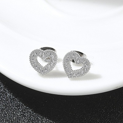 304 Stainless Steel Micro Pave Clear Cubic Zirconia Stud Earrings STAS-Z107-01P-04-1