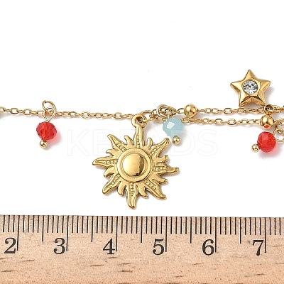 304 Stainless Steel Crystal Rhinestone & Plastic Sun Moon Star Pendant Y Necklaces for Women NJEW-G180-06G-1