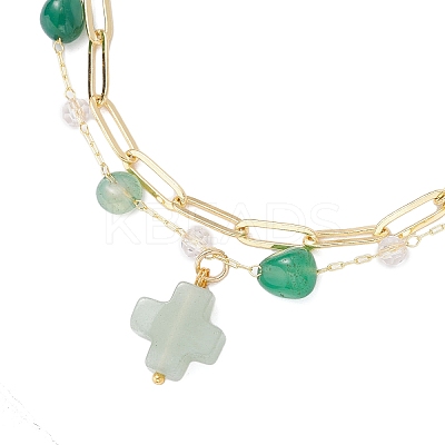 3Pcs Natural Morganite & Green Agate & Labradorite Beads Multi-layered Bracelets BJEW-JB12217-1
