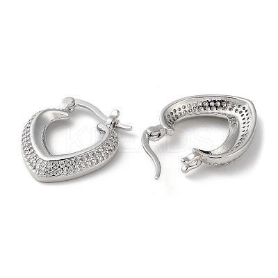 Heart Brass Cubic Zirconia Hoop Earrings EJEW-K247-09P-1