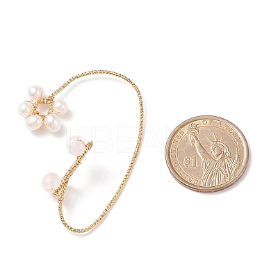 Natural Rose Quartz & Pearl Braided Flower Cuff Earrings EJEW-JE04957-02-1