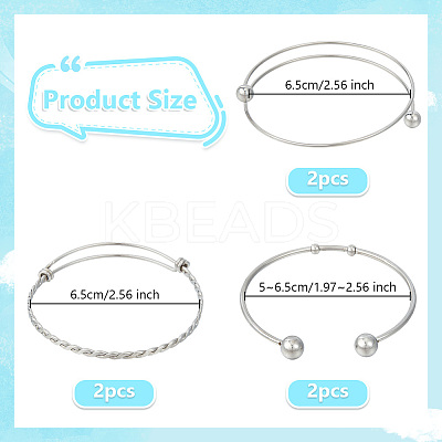 6Pcs 3 Styles 304 Stainless Steel Expandable Bangle Making STAS-OC0001-28-1