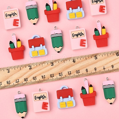 16Pcs 4 Styles Stationery Theme Resin Pendants RESI-FS0001-89-1
