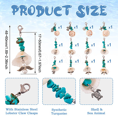 Shell & Synthetic Turquoise Pendant Deocration HJEW-TAC0057-1