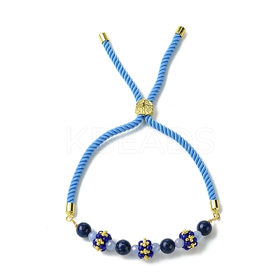 6mm Round Dyed Natural Lapis Lazuli Bead Slider Bracelets BJEW-MZ00062-03-1