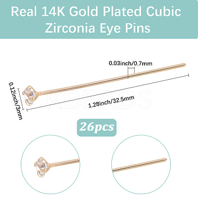26Pcs Brass Micro Pave Clear Cubic Zirconia Head Pins KK-BBC0018-97G-01-1