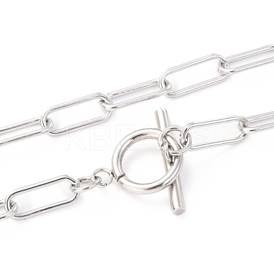 Non-Tarnish 304 Stainless Steel Paperclip Chain Necklaces LS-NJEW-H305-10P-1
