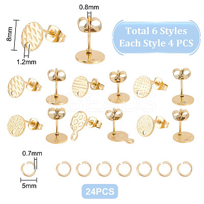 24Pcs 6 Style Ion Plating(IP) 304 Stainless Steel Flat Round Stud Findings STAS-UN0050-65-1