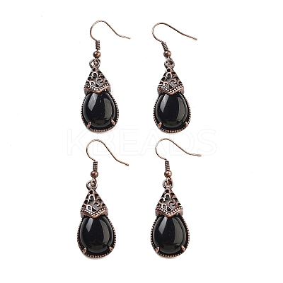 Natural Obsidian Teardrop Dangle Earrings EJEW-B055-01R-23-1