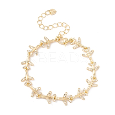 Clear Cubic Zirconia Airplane Link Chains Bracelet BJEW-I301-15G-1