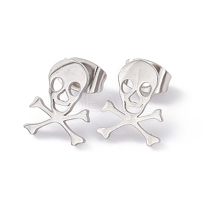 Non-Tarnish 304 Stainless Steel Tiny Hollow Out Skull Stud Earrings for Women STAS-A065-07P-1