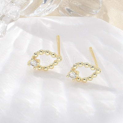 Brass Glass Stud Earrings EJEW-Q014-22G-1