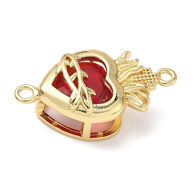 Brass with Glass Dark Red Sacred Heart Connector Charms KK-L253-27G-04-1