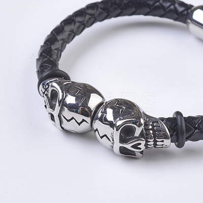 Men's Braided Leather Cord Bracelets BJEW-P194-09-1