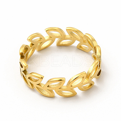 Ion Plating(IP) 304 Stainless Steel Hollow Out Leafy Branch Finger Ring for Women LS-RJEW-B027-06G-1