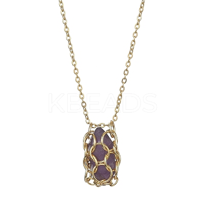 Mixed Natural Gemstone Bullet Pendant Necklaces NJEW-JN04549-1