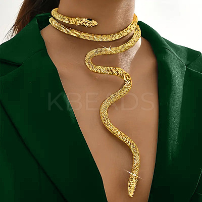 Adjustable Alloy Jet Rhinestone Snake Cuff Choker Necklaces FS-WGFB1C6-01-1