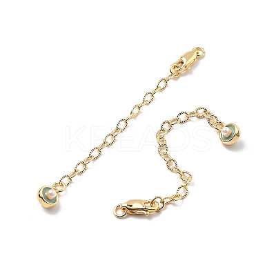 Brass Enamel ABS Imtation Pearl End with Chain KK-B129-27G-03-1