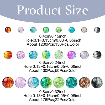 1776Pcs 3 Styles Spray Painted Crackle Glass Beads Sets CCG-YW0001-18-1