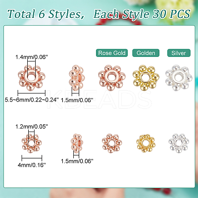 180Pcs 6 Style Zinc Alloy Spacer Beads FIND-PH0007-18-1