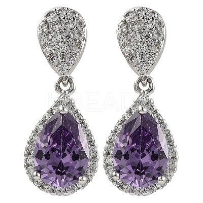 Rack Plating Brass Micro Pave Cubic Zirconia Dangle Stud Earrings EJEW-I304-18P-01-1
