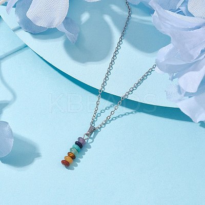 Natural & Synthetic Mixed Gemstone Disc Pendant Necklaces NJEW-JN04623-01-1