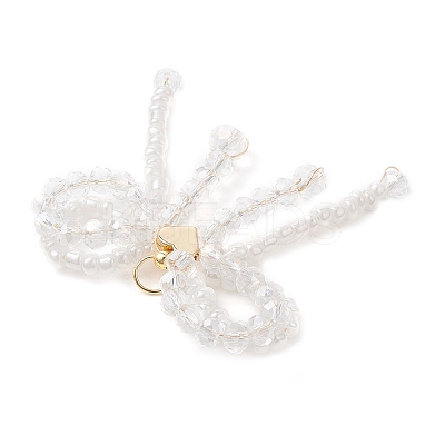 3Pcs Glass Seed Beaded Bowknot with Heart Pendants PALLOY-MZ01162-1