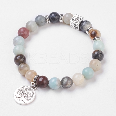 Natural Flower Amazonite Stretch Bracelets BJEW-JB03771-02-1