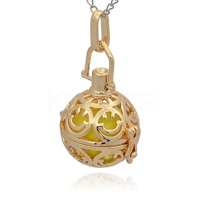 Golden Tone Brass Hollow Round Cage Pendants KK-J216-15G-1
