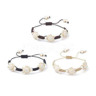 3Pcs 3 Color Dyed Synthetic Turquoise Turtle Braided Bead Bracelets Set for Kids BJEW-JB09407-1