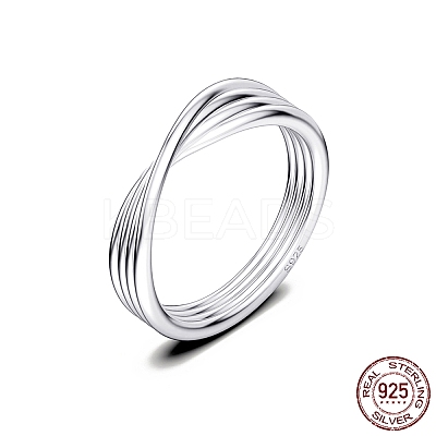 Rhodium Plated 925 Sterling Silver Criss Cross Finger Ring RJEW-C064-33B-P-1
