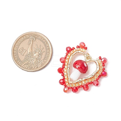 Mushroom Handmade Lampwork with Grade A Round Glass Seed Beads and Rack Plating Alloy Open Back Bezel Pendants and Electroplate Glass Beads Pendants PALLOY-MZ00689-1