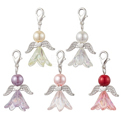 Angel Acrylic & Glass Pearl Pendant Decoration HJEW-JM02364-01-1