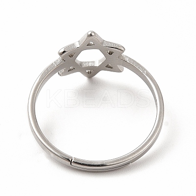 Non-Tarnish 304 Stainless Steel Star of David Adjustable Ring for Women RJEW-B027-13P-1