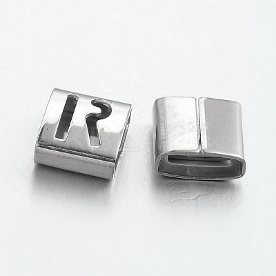 Tarnish Resistant Letter Style 201 Stainless Steel Square Slide Charms STAS-L132-07-1