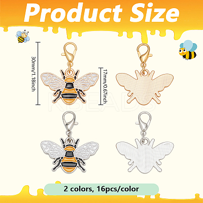 32Pcs 2 Colors Bees Alloy Enamel Pendant Decorations HJEW-PH02214-1