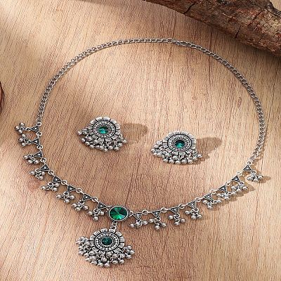 Flower Alloy Rhinestone Pendant Necklace & Stud Earring FS-WG1C18E-05-1