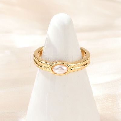 Brass & Oval ABS Imitation Pearl Cuff Rings RJEW-S633-01G-1