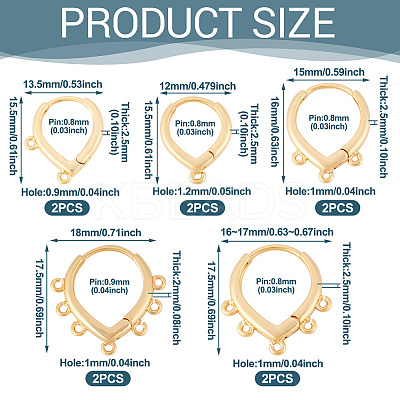 10Pcs 5 Styles Brass Hoop Earring Finding KK-TA0002-52-1