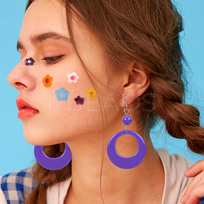 6 Pairs 6 Colors Donut Resin Dangle Earrings with Iron Pins for Women EJEW-AN0004-14-1